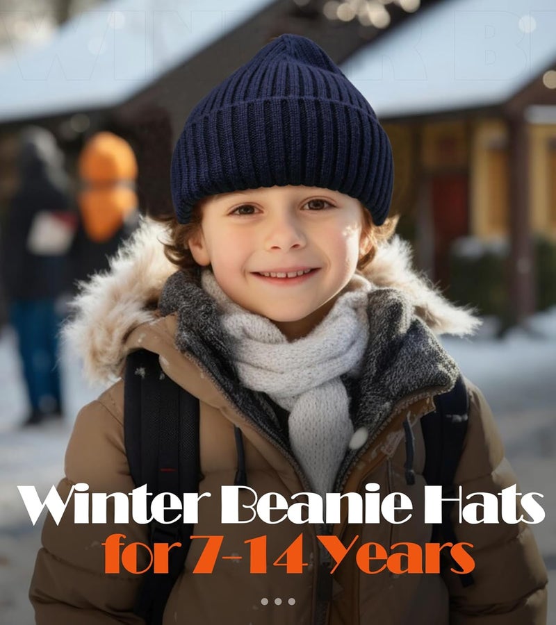KDVOG Store Kids Merino Wool Beanie Hat,Unisex Children Warm Winter Cuffed Ski Caps Classic Knitted Skull Caps for Boys Girls 7-14Y - Image 2